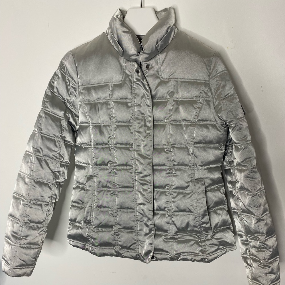 Tommy Hilfiger Women's Large Silver Puffer Jacket Zip Up